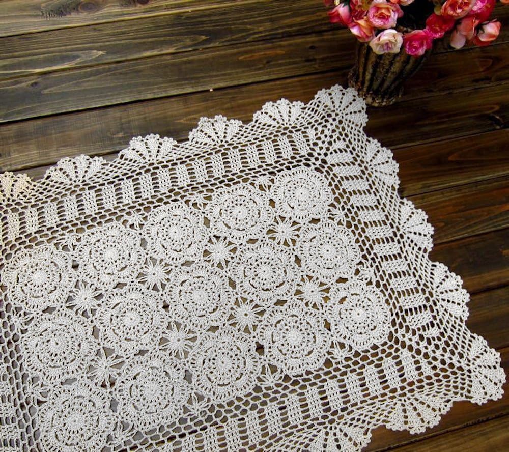 Cotton Handmade Crochet lace Table Runners Rectangular Tablecloth Doilies Doily Table Dresser Scarf Décor,19x23Inch,White