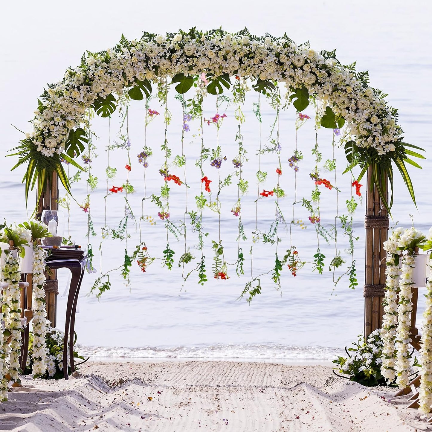 Yunlly 8 Pcs Artificial Flowers Hanging Decoration 6ft Faux Wildflower Vines Backdrop Floral Garlands Flower Vines for Wedding Party Background Birthday Home Birthday Garden Wall Arch Decor