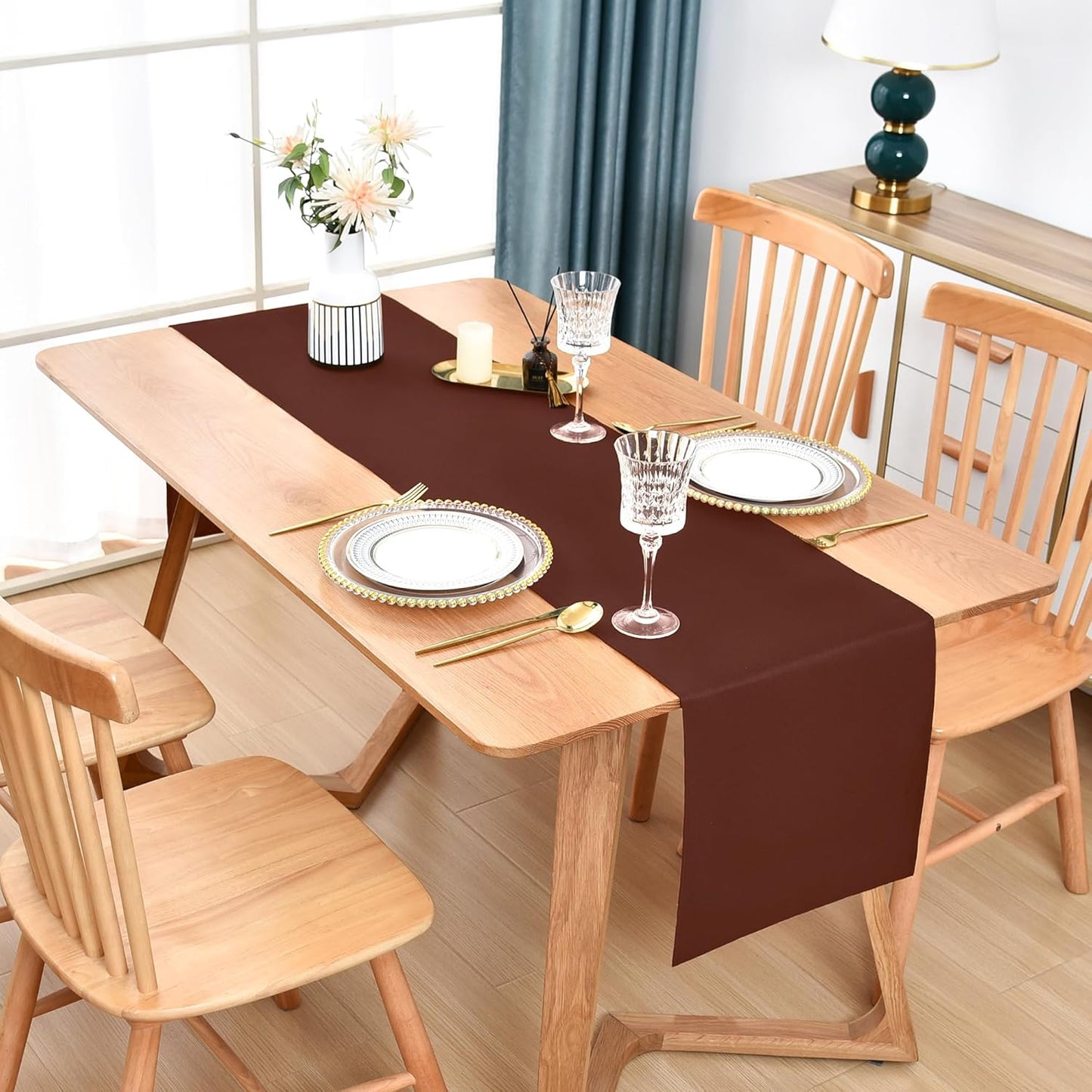 Farmhouse Chocolate Table Runner Dining Table Runners 90 Inches Long Coffee Table Runner for Dresser Living Room Bedroom Holiday Party Banquet 12X90 Inch