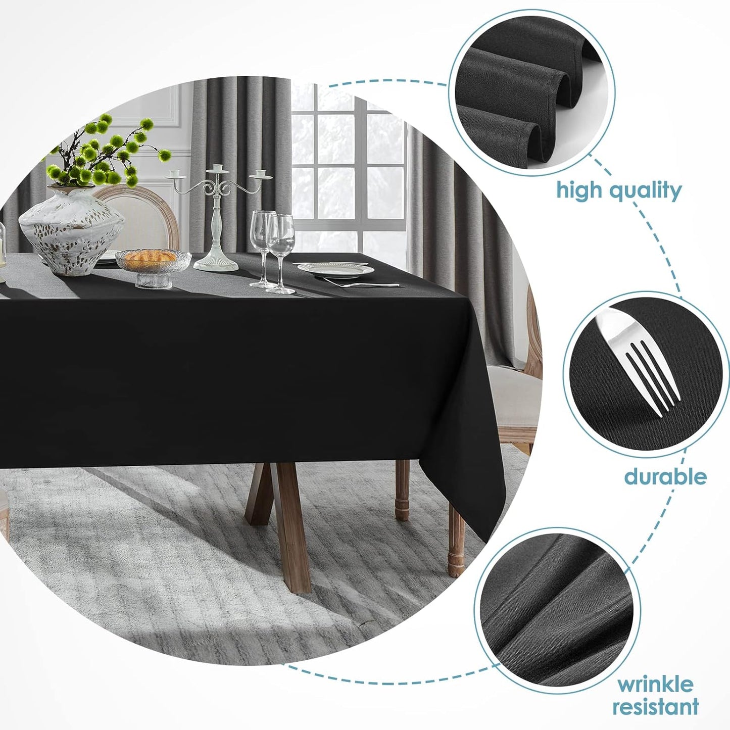 VidaFete Tablecloth 60 * 120inch Rectangle Table Cloth Polyester, Stain Wrinkle Resistant Polyester Dining Table Cover for Kitchen Dinning Party Wedding Rectangular Tabletop Buffet Decoration(Black)
