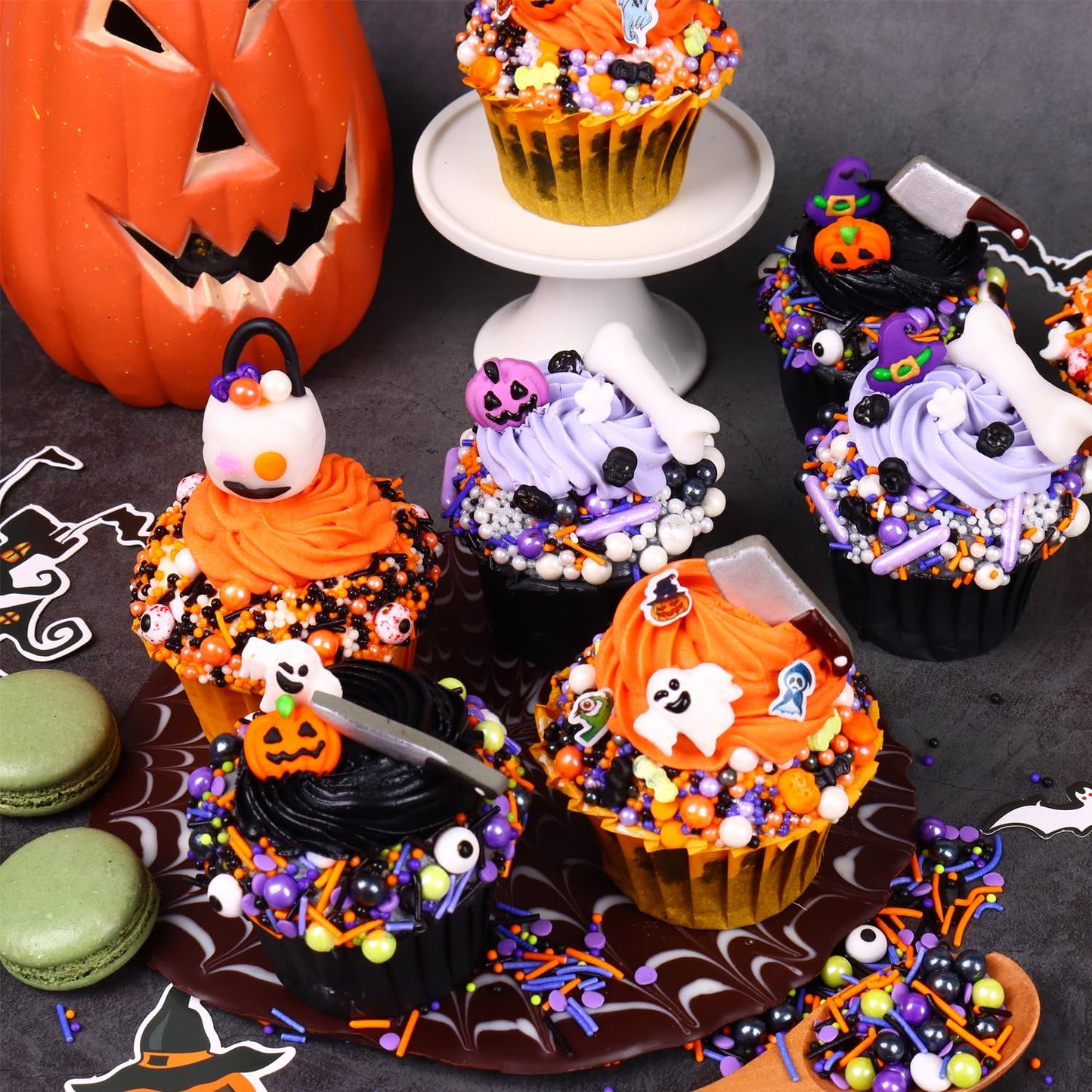 Halloween Sprinkles for Cake Decorating 7ounce Edible Bloody Candy Eyeball for Party, Ghosts Bats Sugar Pearl Sprinkles for Cupcake Toppers, Cookie, Ice Cream Decorations Celebrations