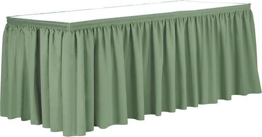 Ultimate Textile Pleat Polyester Fabric Table Skirt - Machine Washable Flame Resistant with Clips for Events, Weddings & Trade Shows, Cut & Sewn in Paterson, NJ - Sage, 7' Shirred Pleat