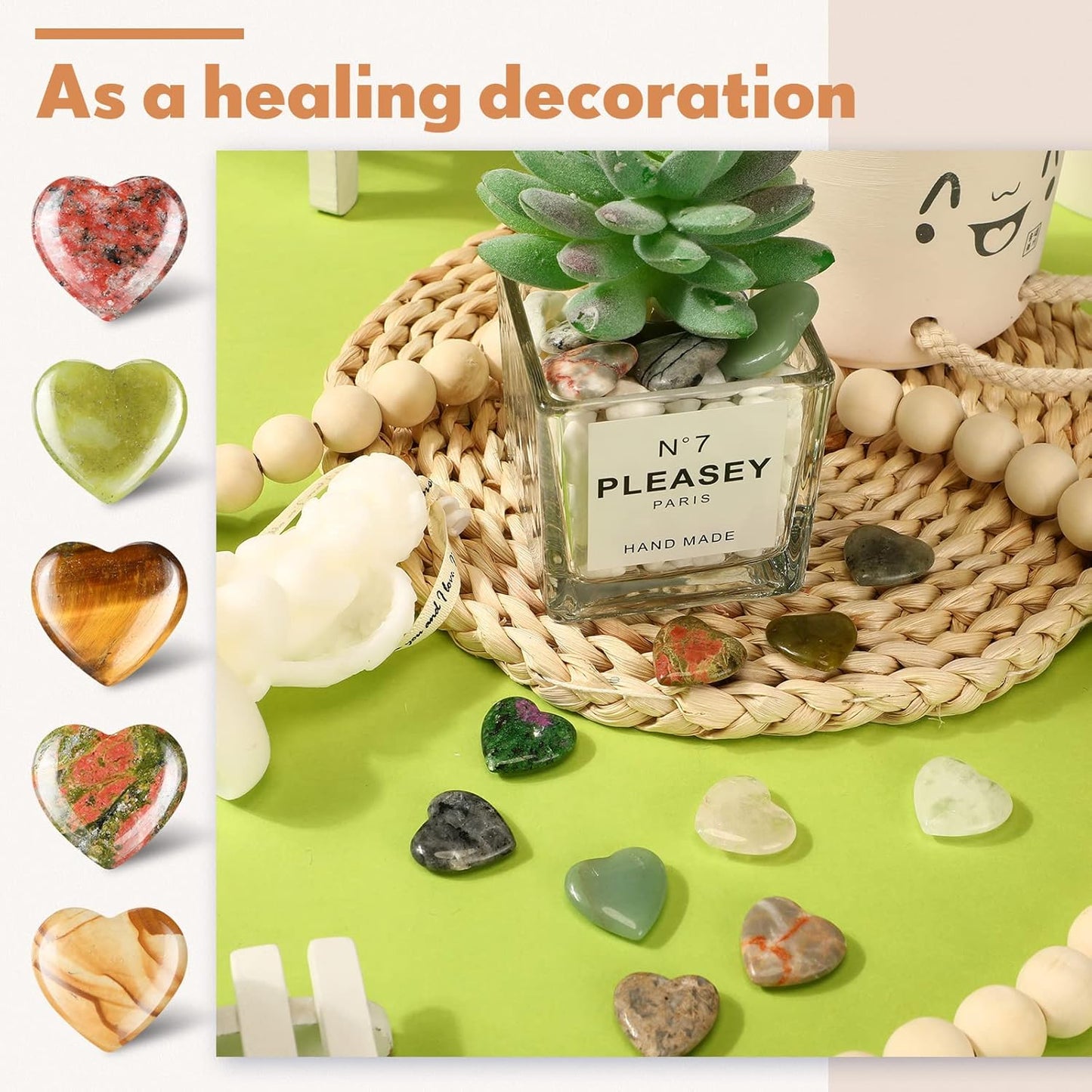 Nuenen 40 Pcs 0.8 Inch Worry Stone Bulk Crystals Heart Shaped Rock Tiny Trinkets Stone Inspirational Healing Crystal Gemstone Love Carved Rock Mom Women