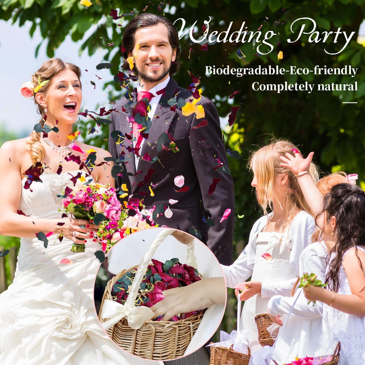 3 Quarts of Red Rose Petals and Eucalyptus Leaves Wedding Confetti with Delphinium, Jasmine, and Marigold for Christmas - Large Packaging for 30 Cups