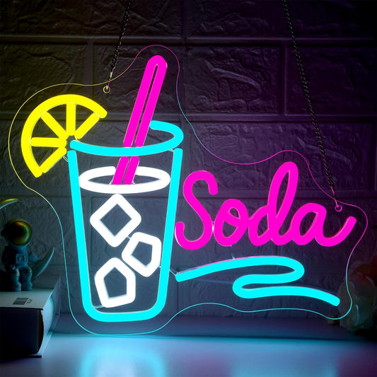 Soda Neon Sign for Wall Decor Dimmable Soda Pop Neon Light for Man Cave LED Light Up Water Sign for Store Bar Beer Club Party Kitchen Restaurant Christmas Birthday Gift Art Size 12.9 * 10.5In(WZCP290)