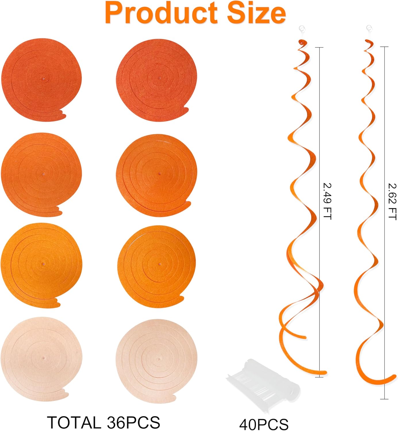 36Pcs Orange Hanging Swirl Decorations Ombre Orange Felt Swirl Streamer Spiral Ceiling Garland for Fall Autumn Harvest Thanksgiving Birthday Wedding Baby Shower Bachelorette Party Supplies