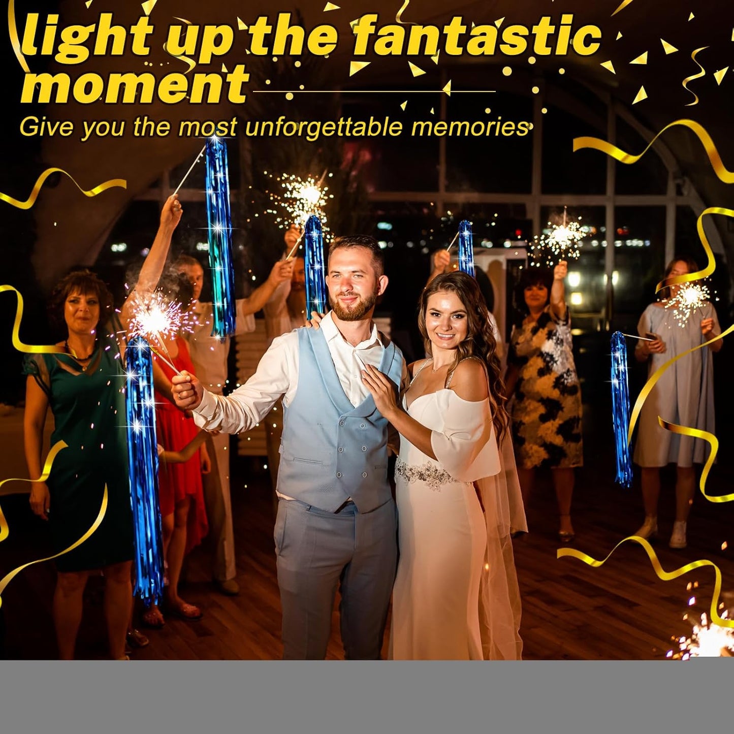 50 Pcs Wedding Fairy Wands with Bells Foil Tinsel Ribbon Stick Wands Tinsel Party Streamers with Bell Glittery Bridal Wedding Send Off Ideas Holiday Celebration (Dark Blue)