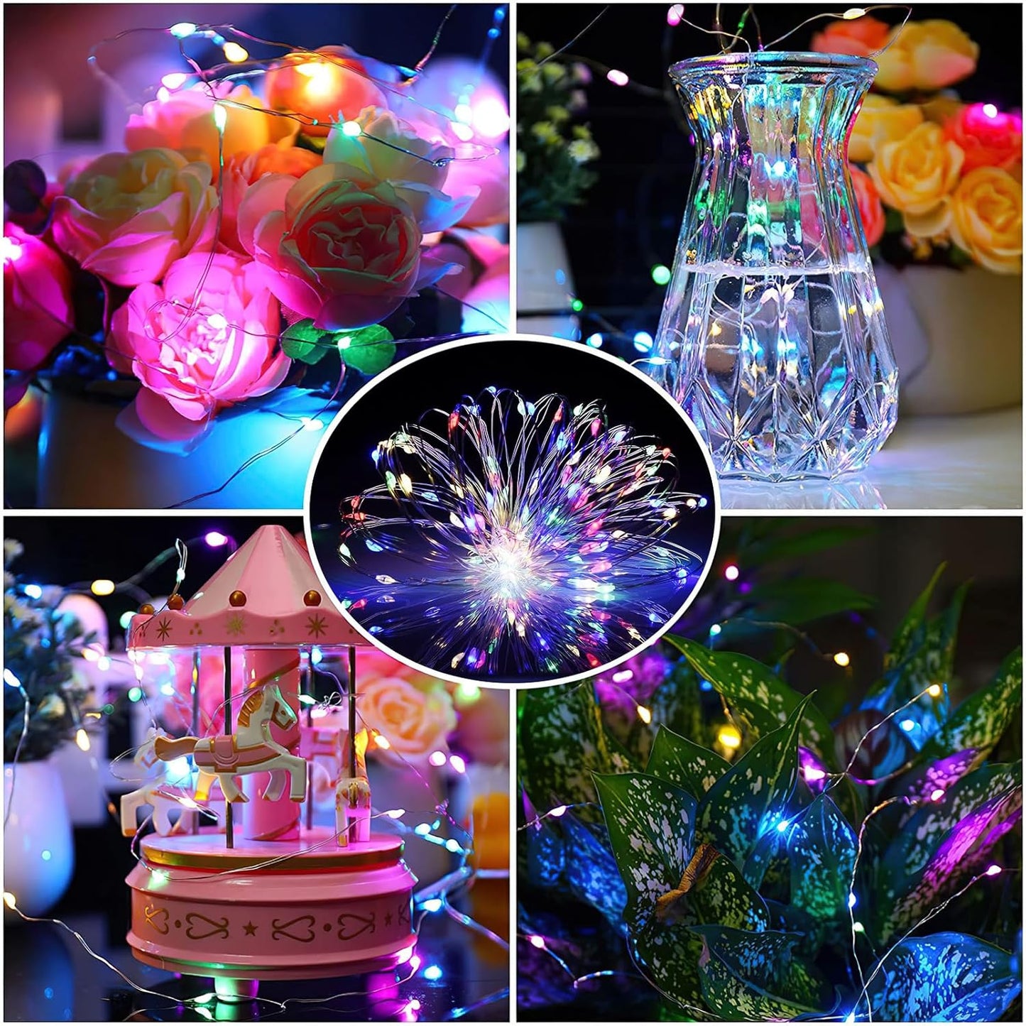 ZGWJ 100 Pack Fairy Lights Battery Operated, 7ft 20 Mini LED Fairy String Lights Silver Wire 3 Modes for DIY, Parties, Wedding, Bedroom, Halloween Christmas Decoration Multicolor