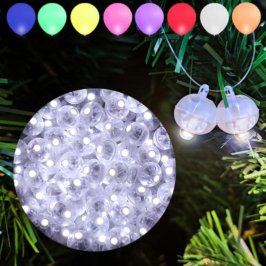 Aogist 100pcs White Mini Lights with Hook,Long Standby Time Waterproof LED Balloon Light,Battery Powered,Ball Lamp for Balloon Paper Lantern Birthday Party Christmas Halloween (Matching Tag Rope)