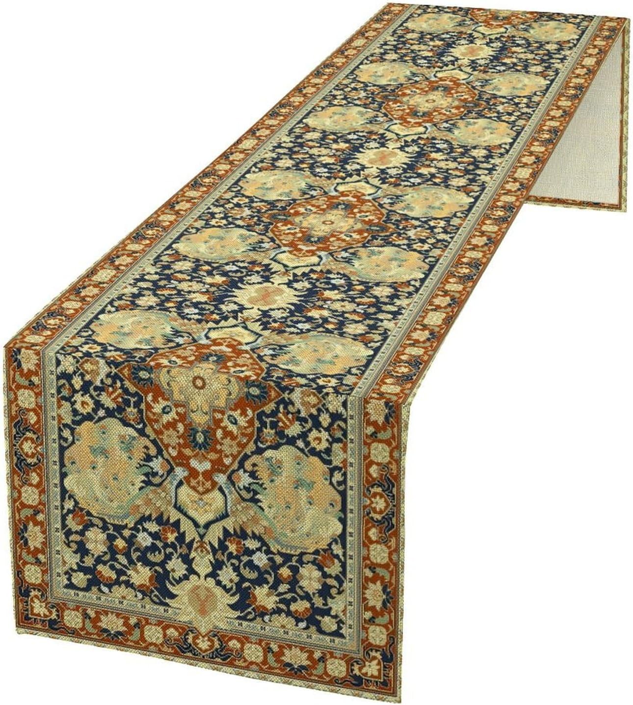 Vintage Boho Floral Table Runner, Elegant Luxurious Rustic Country Farmhouse Navy Blue Gold Retro Flower Pattern for Home Kitchen Table Decor Dining Coffee Room Party Decor 13x120in