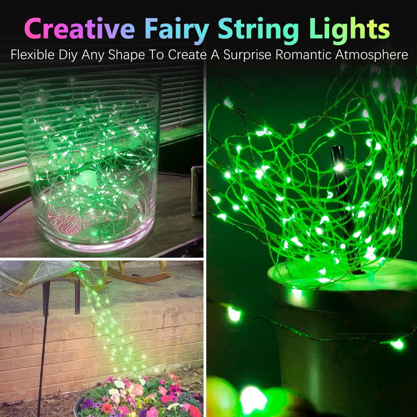 4 Pack 20FT 60LED Halloween Battery Operated Fairy Lights with Timer, Waterproof Battery String Lights Outdoor Indoor, Battery Twinkle Lights for Bedroom Wedding Birthday Party Christmas (Green)