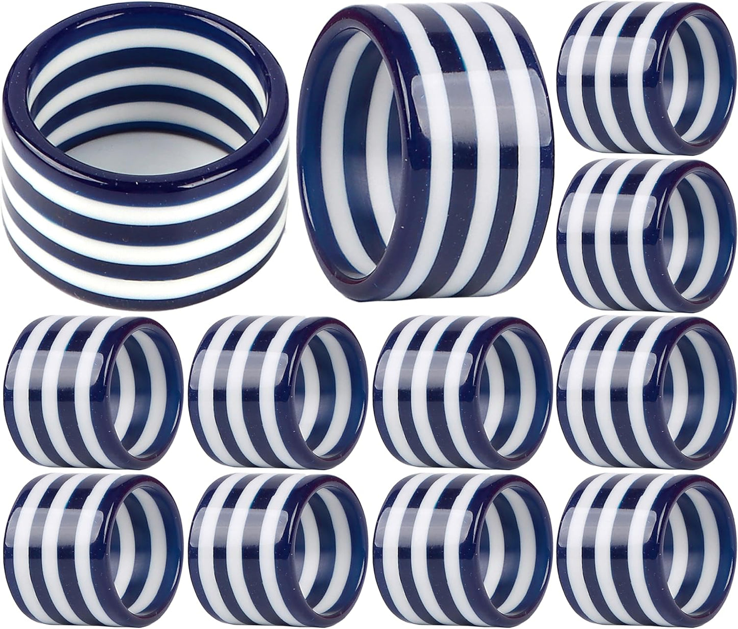 Set of 12 Epoxy Napkin Rings – Elegant Navy Blue & White Napkin Holders for Table Decor, Parties, Weddings & Dining - Modern Round Serviette Rings for Home & Holiday Celebrations - CLEENTABLE
