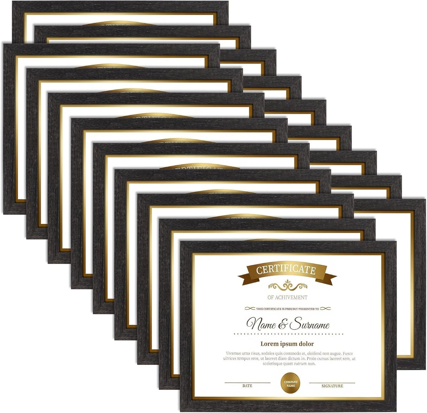 PETAFLOP Bulk 8.5 x 11 Picture Frame Set of 18, Rustic Black Document Certificate Frames for Wall Tabletop Vertically and Horizontally