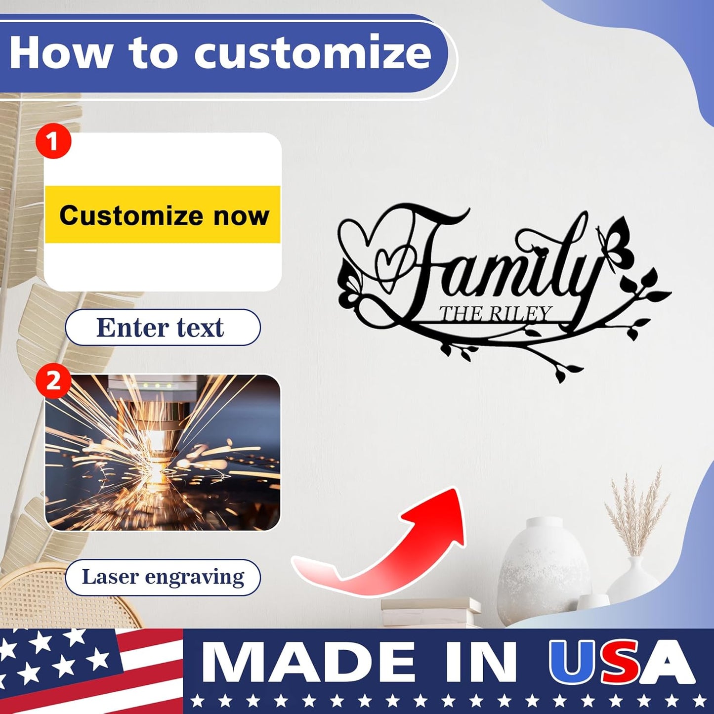 Personalized Family Last Name Signs, Custom Signs Outdoor Metal, Monogram Metal Sign Wall Art For Home Outside Decor, Name Sign Customized Wedding Christmas Housewarming Gifts For Women Men