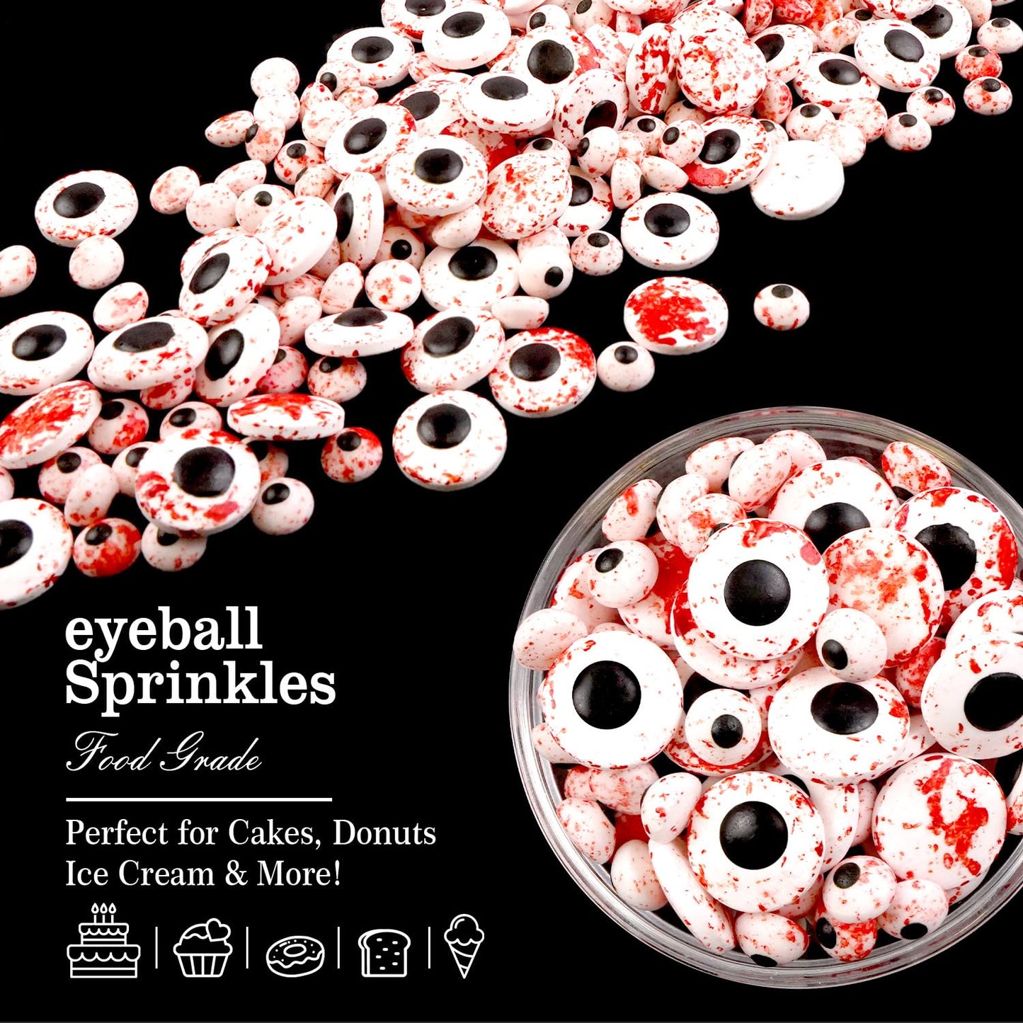 Halloween Edible Bloody Red Eyeballs Eye Ball, Candy Eyeballs Mix Sprinkles for Cake Decorating, 150g/5.29oz, Perfect for Cake Decoration, Cupcake Decorations Ice Cream Toppings