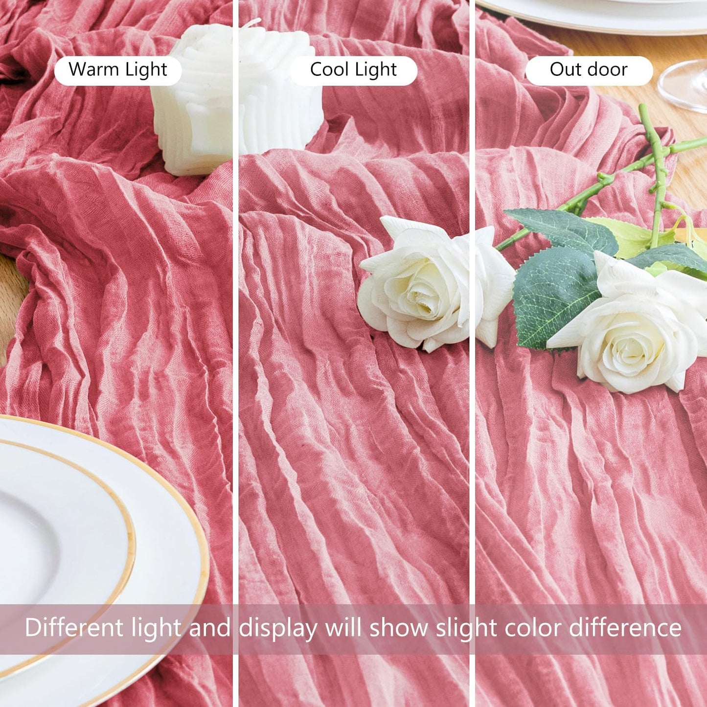 Asee'm Cheesecloth Table Runner 120 Inches Dusty Rose Boho Gauze Cheese Cloth Runner 10FT Rustic Sheer Fall Table Runners for Thanksgiving Wedding Baby Shower Holiday Party Decoration