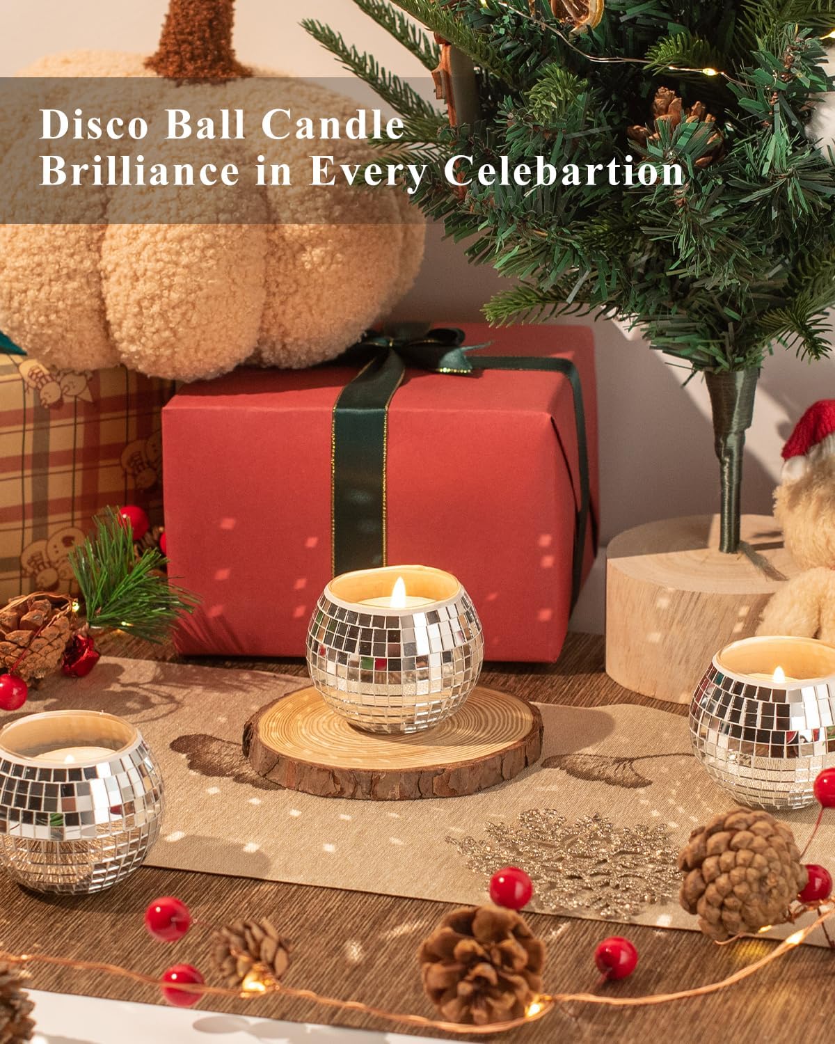 12 Pcs Disco Ball Candle Holder Glass Mirror Candle Holder Disco Ball Decor for Wedding, Party, and Christmas