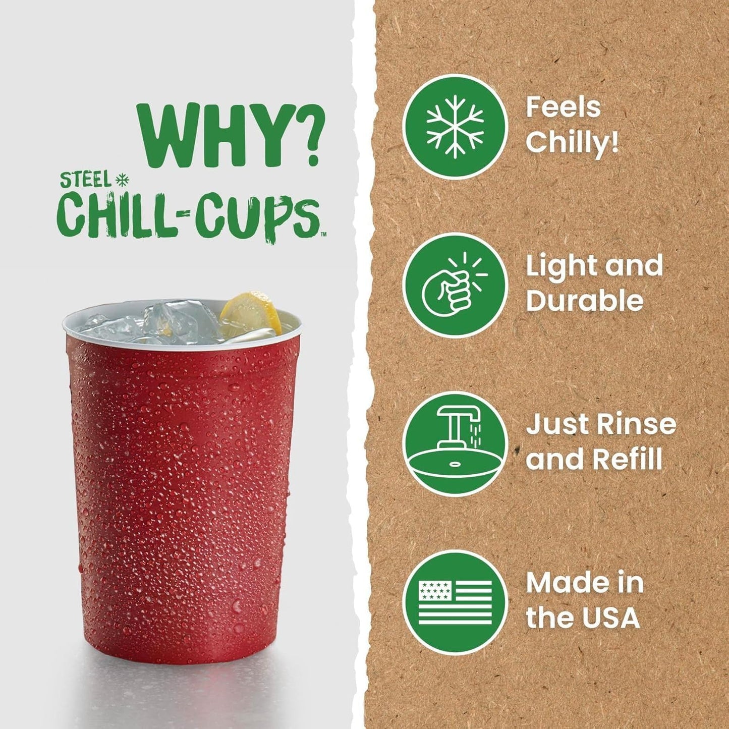 16 oz. Party Cups, Perfect for Cold Drinks, Sturdy & Durable, Disposable and 100% Recyclable, Made in USA, Red, 180 Count