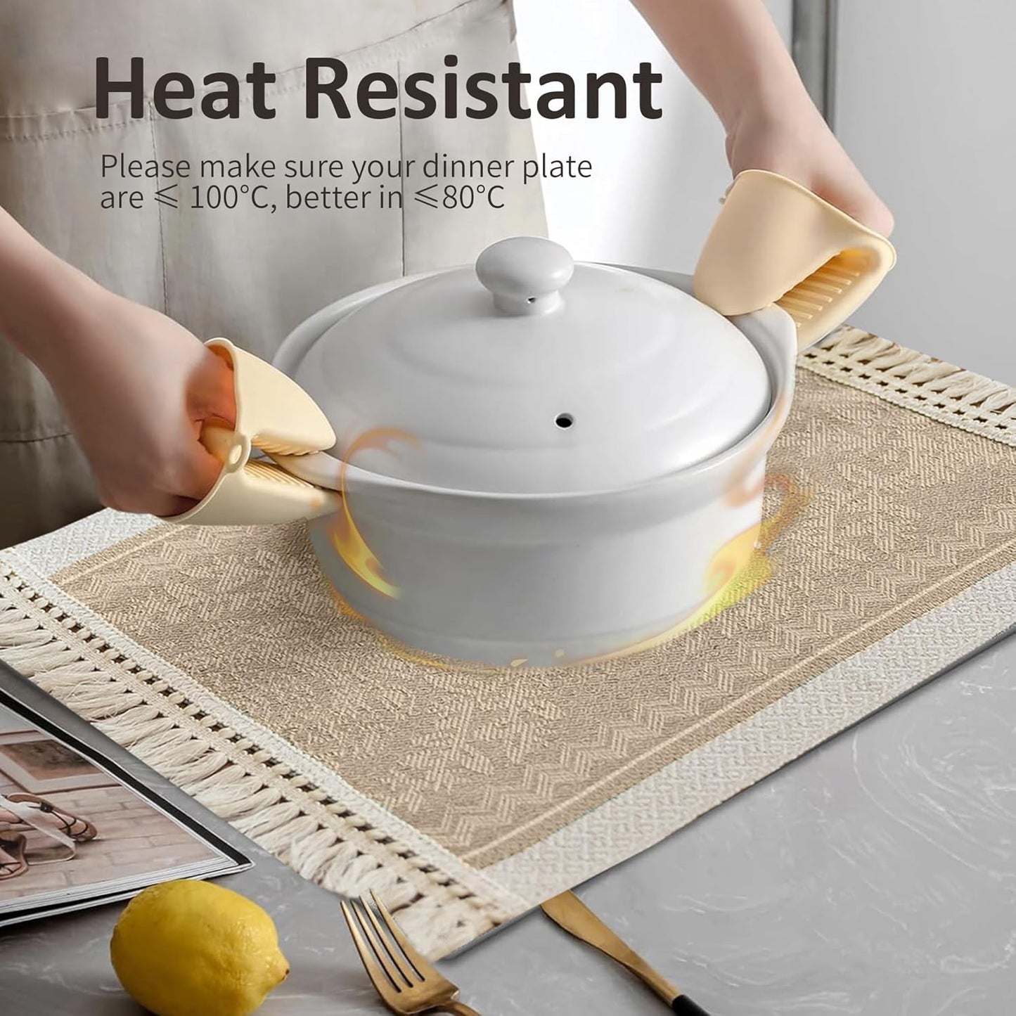 Placemats Set of 4,Waterproof Placemat with Tassel Fringe,Boho Placemats for Coffee Table Western Restaurant