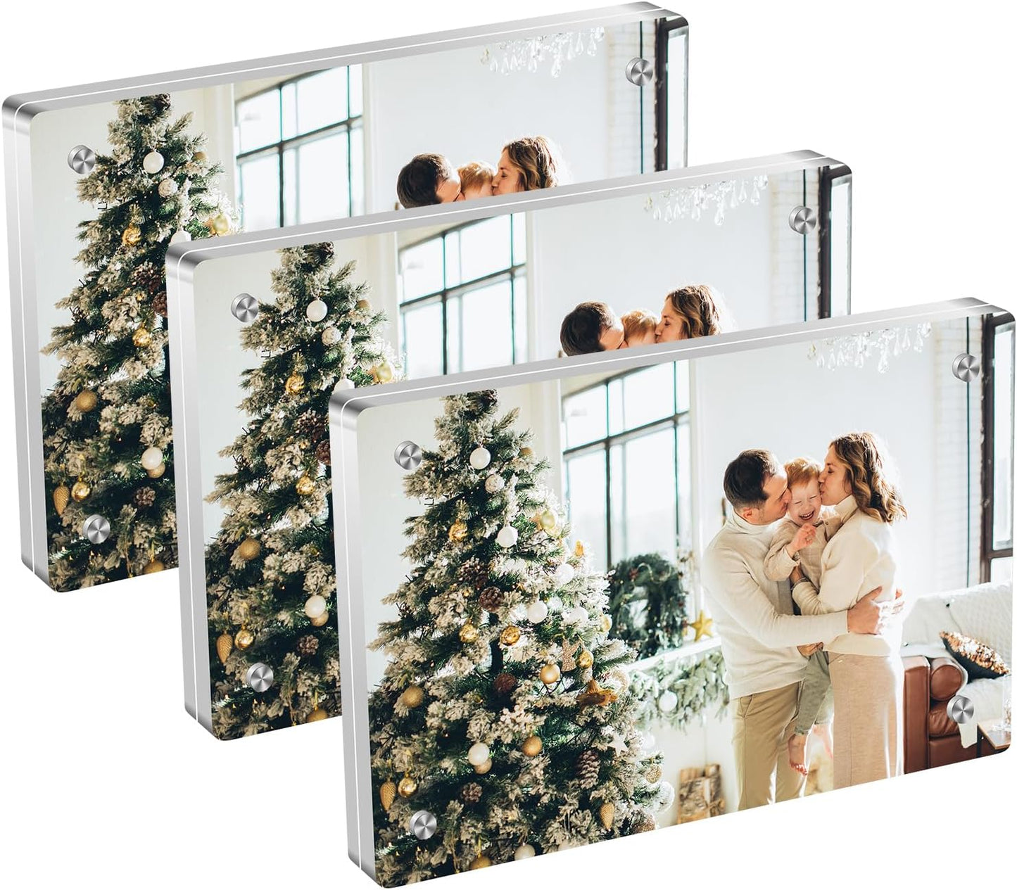 Acrylic Magnetic Photo Frame, 3x5 Inch Double-sided Magnetic Photo Frame, Tabletop Frameless Postcard Display (3-Pack)
