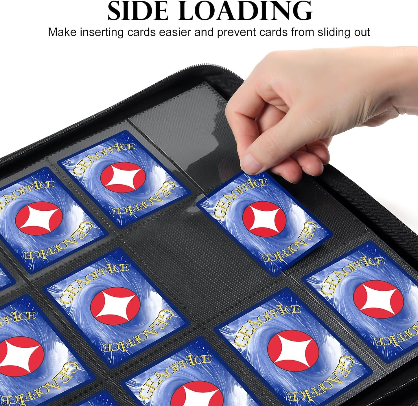 GEAoffice 12 Pocket Trading Card Binder for 720 Cards, Sturdy PU Cover Side Loading Zipper Collection Binder Album for MTG, TCG, Game & Sports Cards, Ringless, Non-PVC, Red