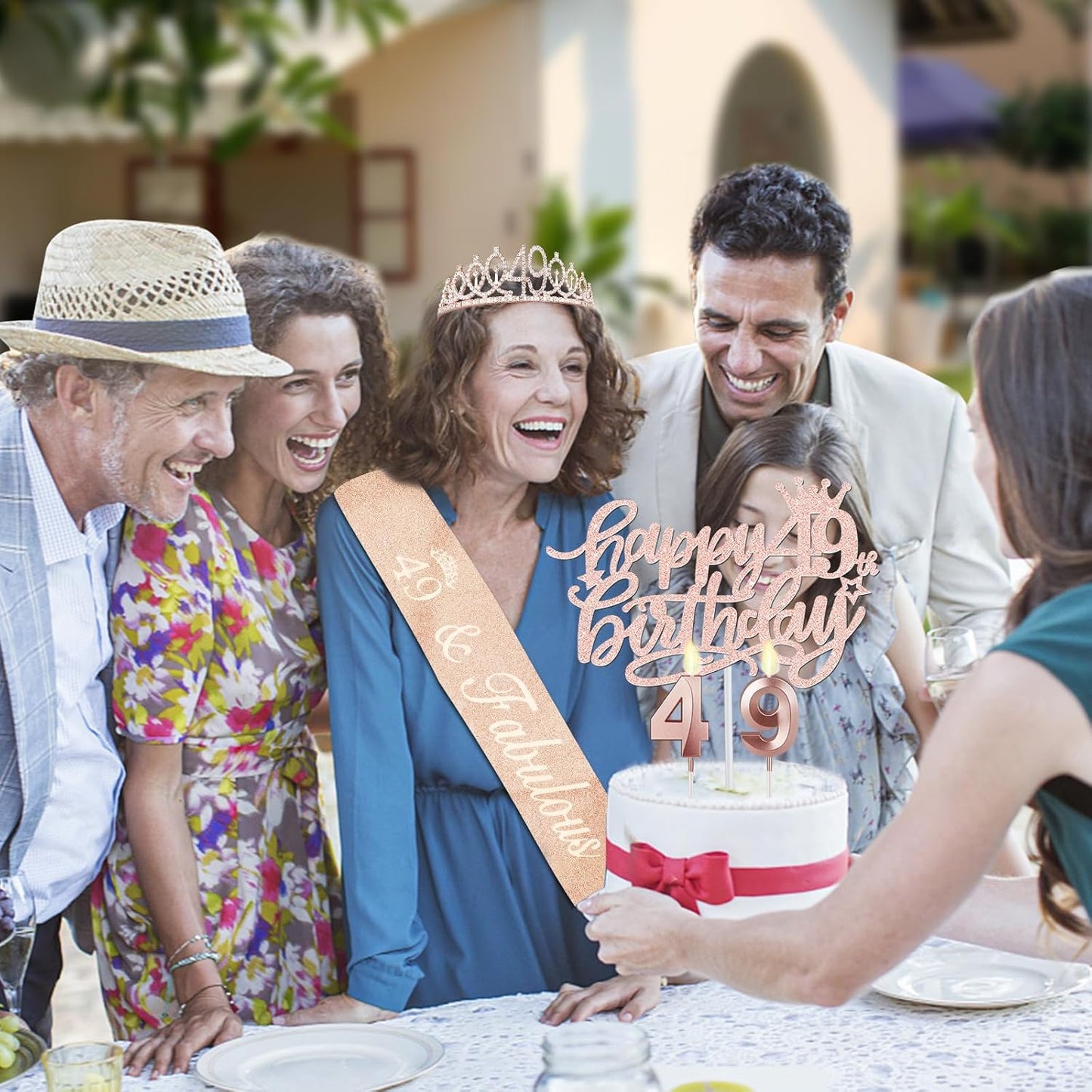 49 Birthday Decorations for Women Including Birthday Sash and Tiara, Cake Topper and Candles, 49 Year Old Gifts for Women, Rose Gold Party Favor Supplies