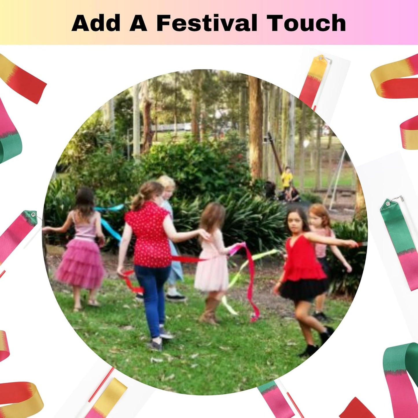 Ribbon Dance Wands 20 Pack, Party Favors for Kids Goodie Bag Stuffers, Rainbow Birhtday Outdoor Party Games (multicolored ribbon with Red grip, 20pcs Set)