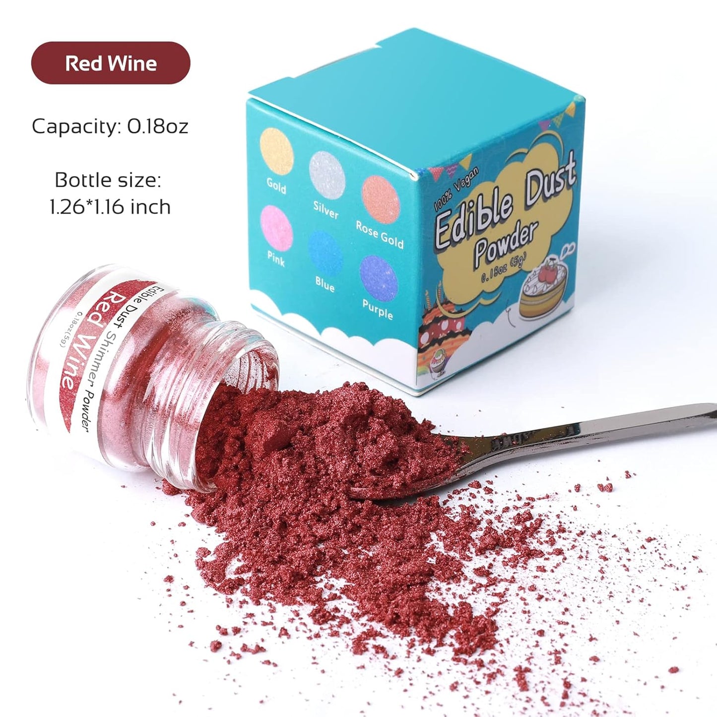 Jelife Red Wine Edible Luster Dust - 5 Grams Food Grade Cake Dust Shimmer Powdered, Edible Metallic Powder Food Coloring for Cake Decorating, Chocolates, Fondant, Drinks, Painting & More, Vegan