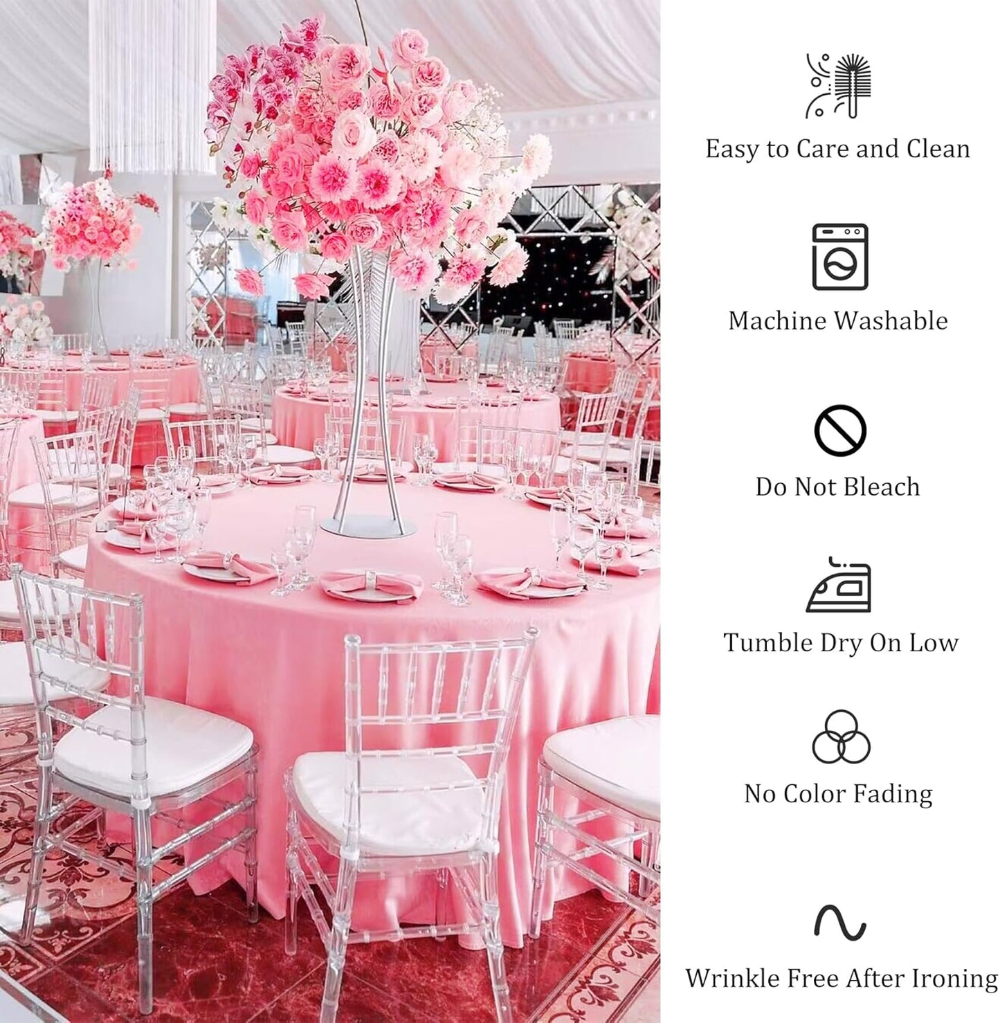 8 Pack Premium Round Tablecloth 90 Inch Pink Round Table Covers Bulk Washable Polyester Fabric Round Table Clothes for Wedding Party Reception Banquet Buffet Restaurant (Pink, 90 Inch)