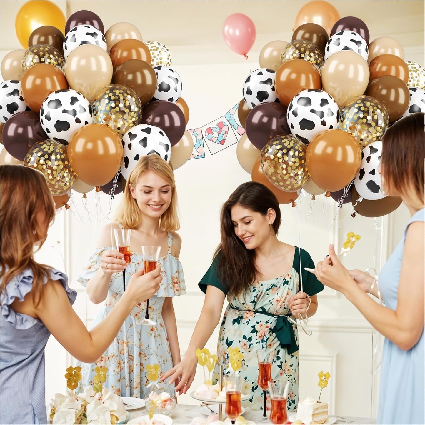 Brown Cow Balloons, 50 Pcs Cow Print Balloons, 12 Inch Dark Brown Coffee Nude Tan Neutral Gold Confetti Balloons Helium for Cowboy Cowgirl Birthday Baby Shower Farm Animal Western Party Decorations