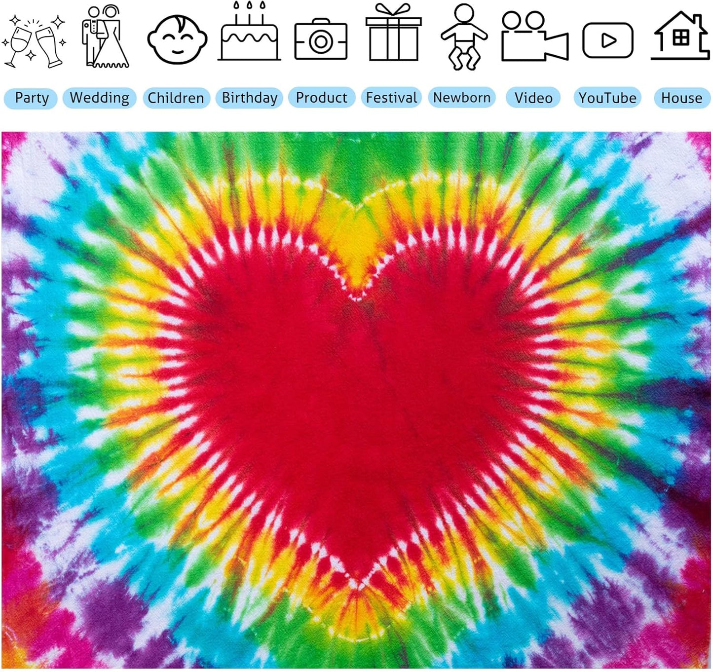 Hippie Backdrop 7x5ft 60s 70s Backgrounds Tie Dye Theme Party Decorations Hippie Supplies Photo Booth Props