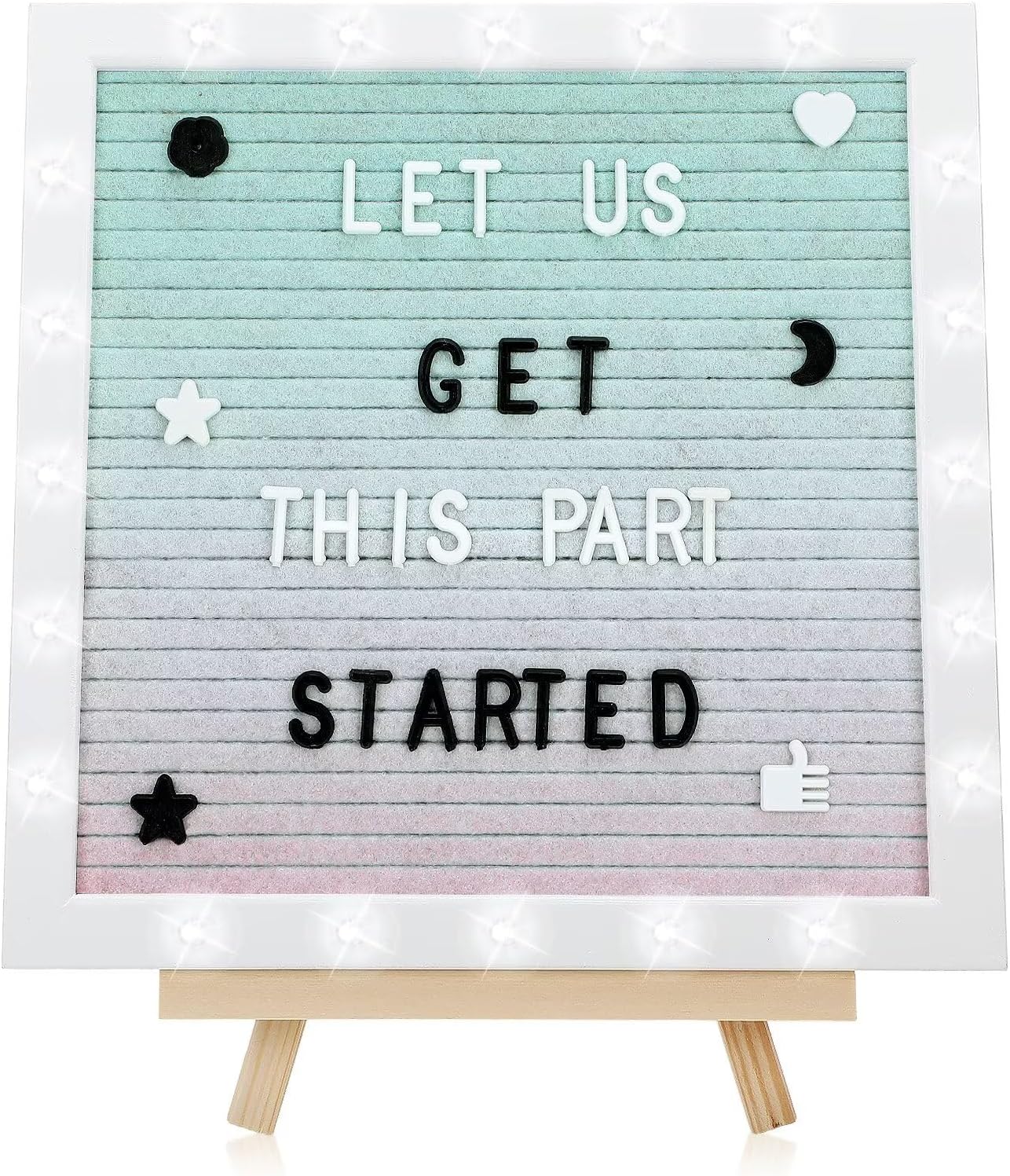 Light up Changeable Felt Letter Board Sign with LED Lights - 10×10" Message Board & Wood Stand & 450 Letters, for Halloween/Birthday/Event/Pregnancy/Baby Announcement/Home Wall Decor Gifts, Gradient
