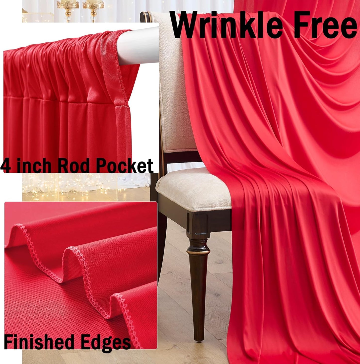 10 Panels 5x10ft Red Backdrop Curtains for Parties, Wrinkle Free Red Photo Backdrop Drapes Back Drop Cloth for Wedding Birthday Photography Baby Shower Background Decor, 50ftx10ft
