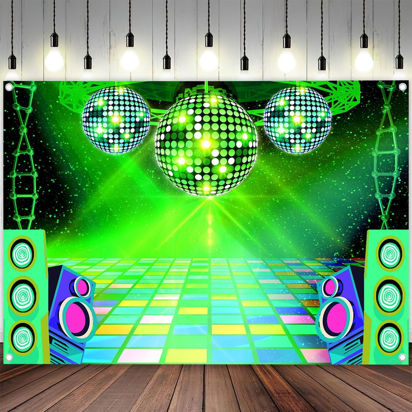 Dance Party Backdrop Retro 80s 90s Theme Stage Dance Ball Music Birthday Party Decoration DJ Photography Background 12 x 10 ft for Baby Shower Picture Photo Shoot Polyester Fabric, Red