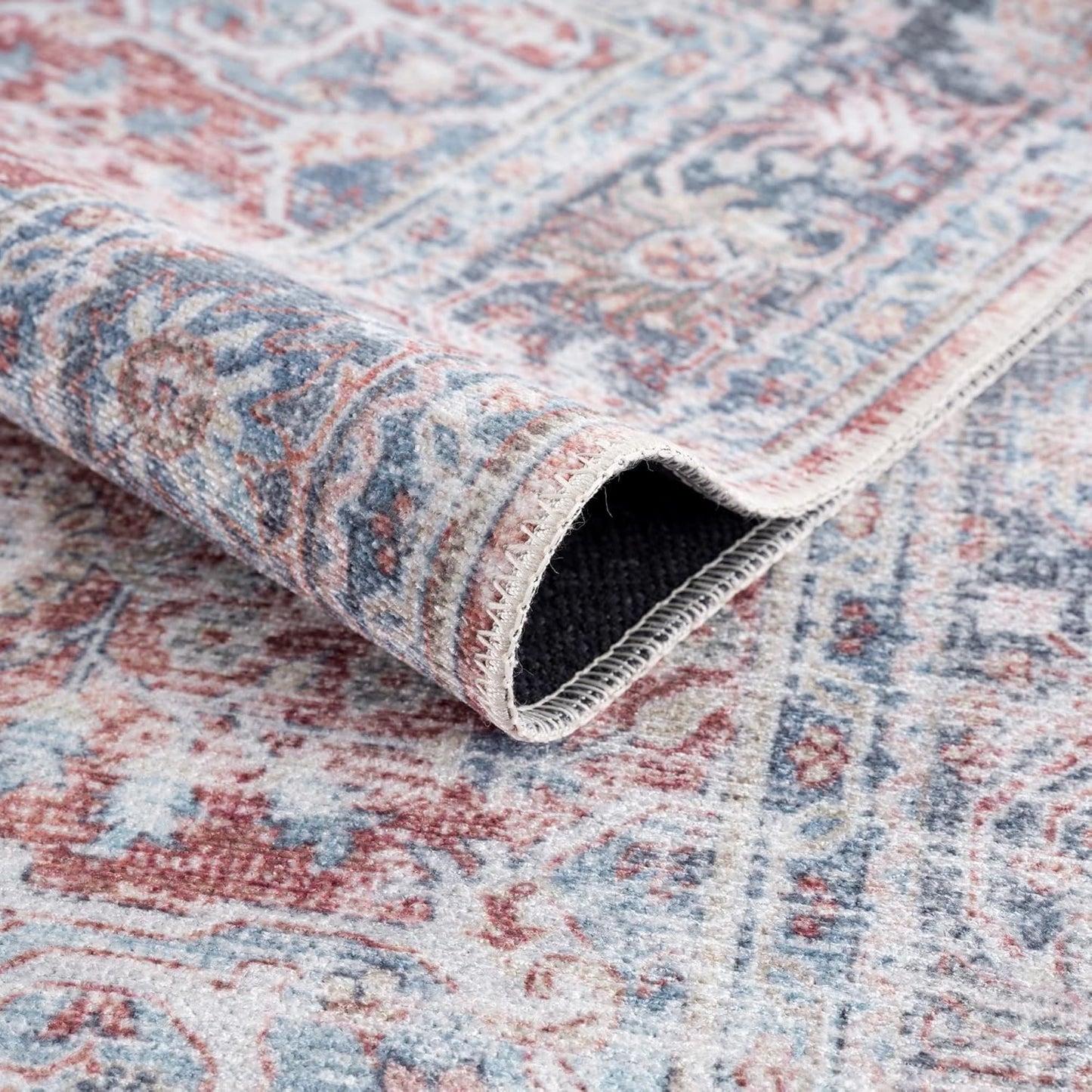 Bloom Rugs Washable Non-Slip 10x14 Rug - Brick/Dark Blue Traditional Oriental Area Rug for Living Room, Bedroom, Dining Room, and Kitchen - Exact Size: 10' x 14'