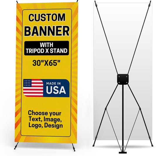 Custom Banner With X Stand By Dreamcontroller(30" X 65") | Personalized X Banner Stand For Advertising, Stores, Tradeshow, Restaurant, Event, Birthday & Party | Made In Usa | Fast Delivery | Hd Print