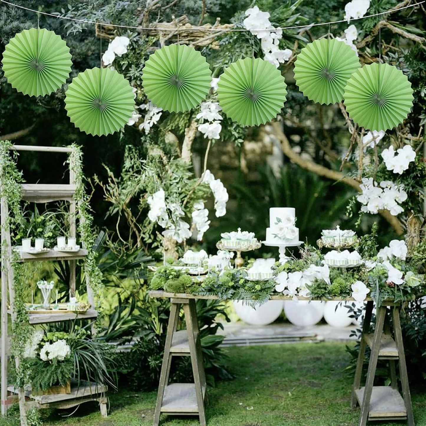 Green Hanging Paper Fans,Green Accessories Paper Decorations for Party,Army Birthday Party Decorations,Lime Green Decor 16in Hanging Paper Fans 30 Color DIY Set （Light Green）)