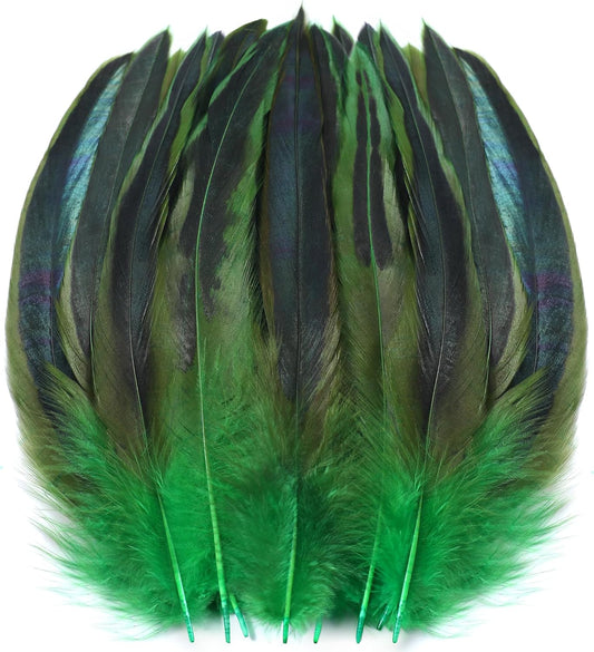 SOGUGOM Green Rooster Tail Feathers - 200 pcs 5-7 inch Natural Rooster Tail Feathers Bulk for Mardi Gras, Costume and Party(Green)