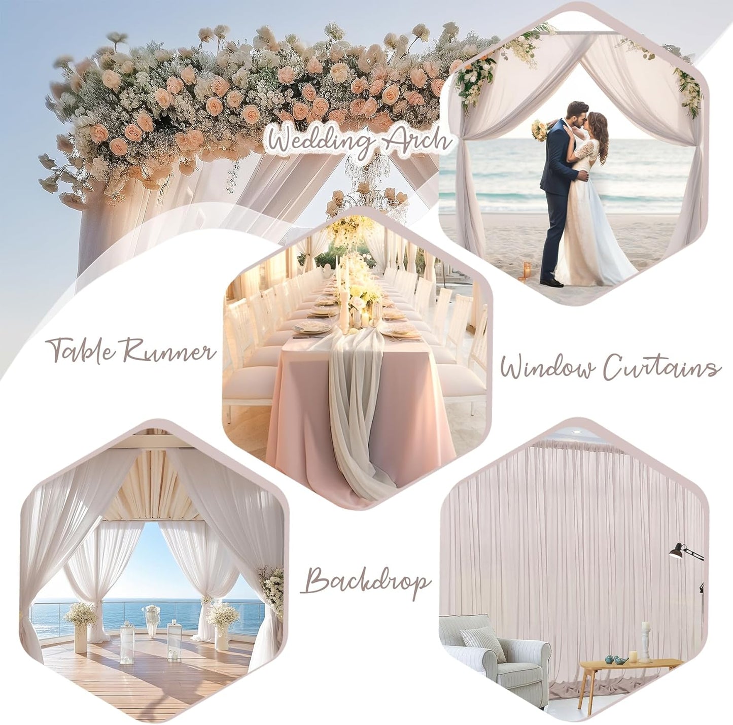 PARTISKY 10ftx10ft Taupe Chiffon Sheer Backdrop Curtains, Wrinkle-Free Wedding Backdrop Drapes for Birthday Party Ceremony Arch Stage Decor Background for Photography 5ft x 10ft,2 Panels