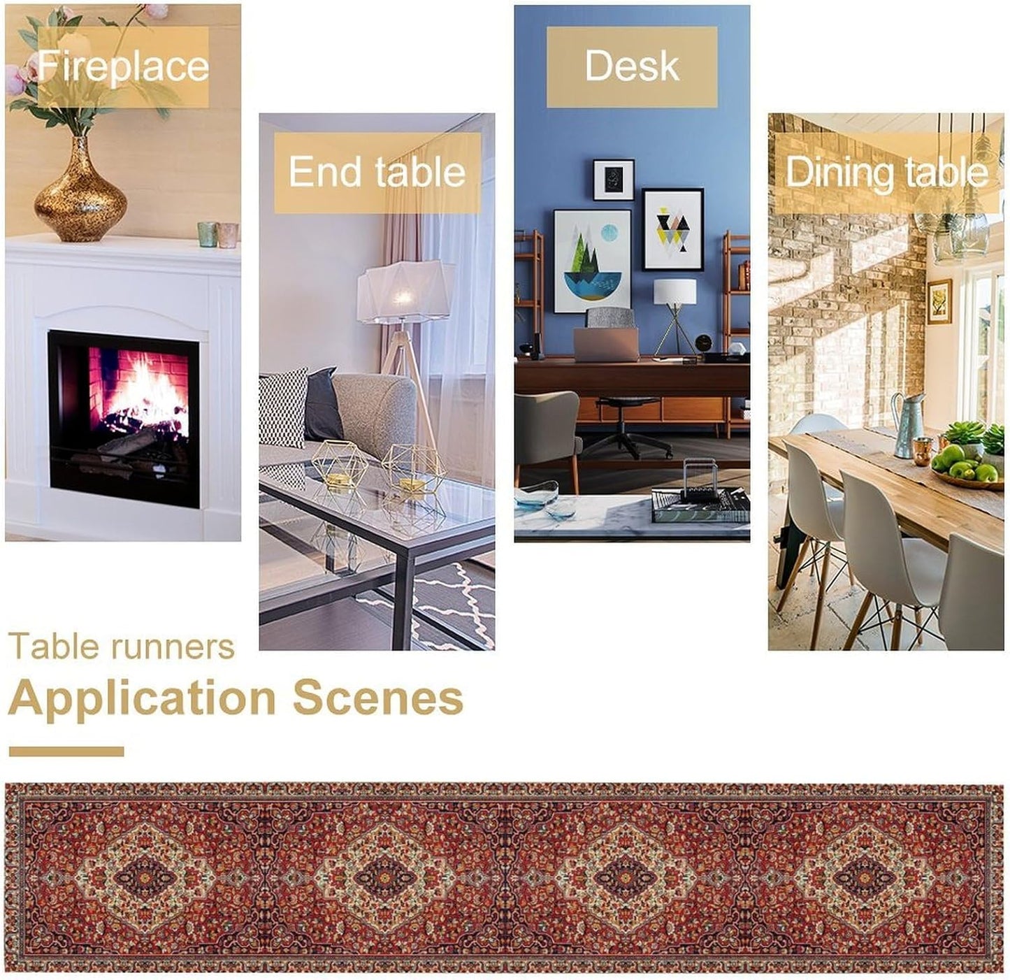 Boho Floral Vintage Table Runner, Paisley Retro Red Flower Rustic Country Farmhouse Abstract Pattern for Home Kitchen Table Decor Dining Coffee Room Party Decor 13x90in