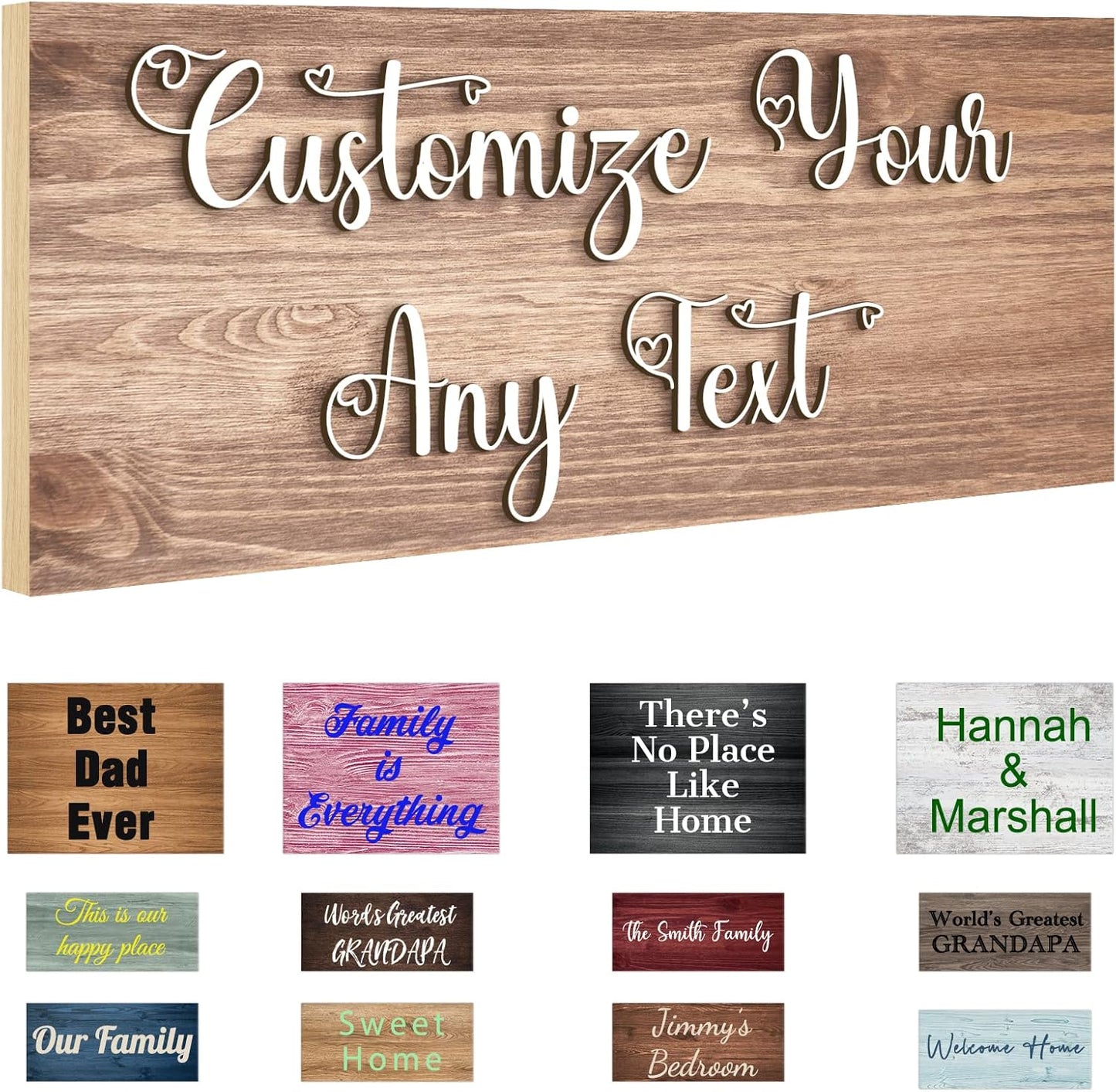 Custom Sign Personalized Wooden Signs for Home Customized Decorative Sign with Text for Wall Doors Bar Business Office Yard - 4 Size & 12 Board Colors Options