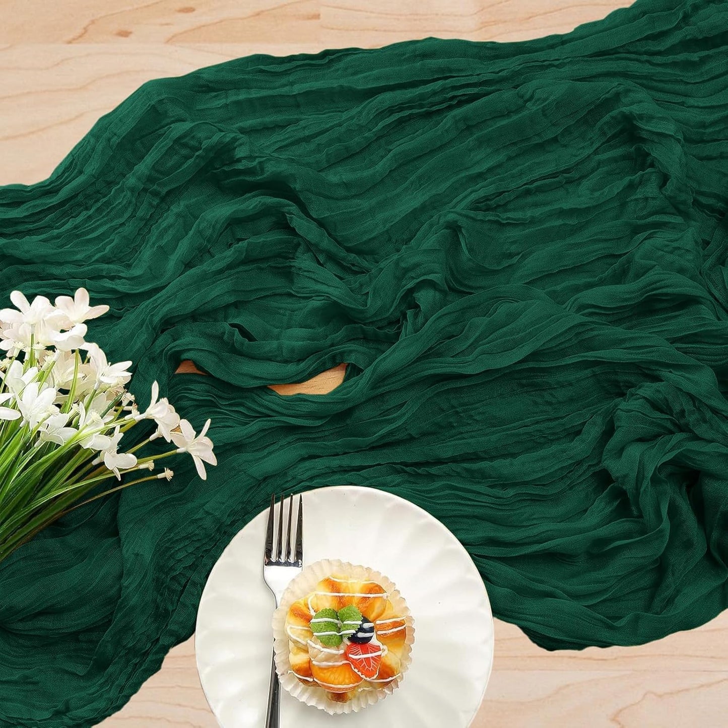 12 Pack Cheesecloth Table Runner 10Ft Christmas Gauze Boho Table Runners for Wedding Decor Bridal Shower Decorations Baby Shower Party(35" x 120")(Emerald Green)