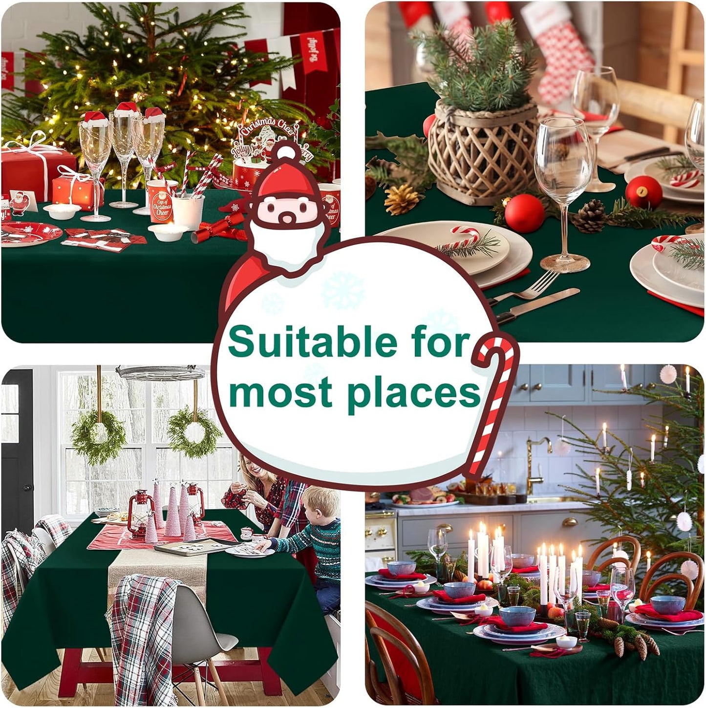 Hiasan Tablecloth for Rectangle Tables -Waterproof Spillproof & Wrinkle Resistant Washable Polyester Table Cloth for Dining/Party/Outdoor Picnic, Hunter Green, 70 x 140 inch