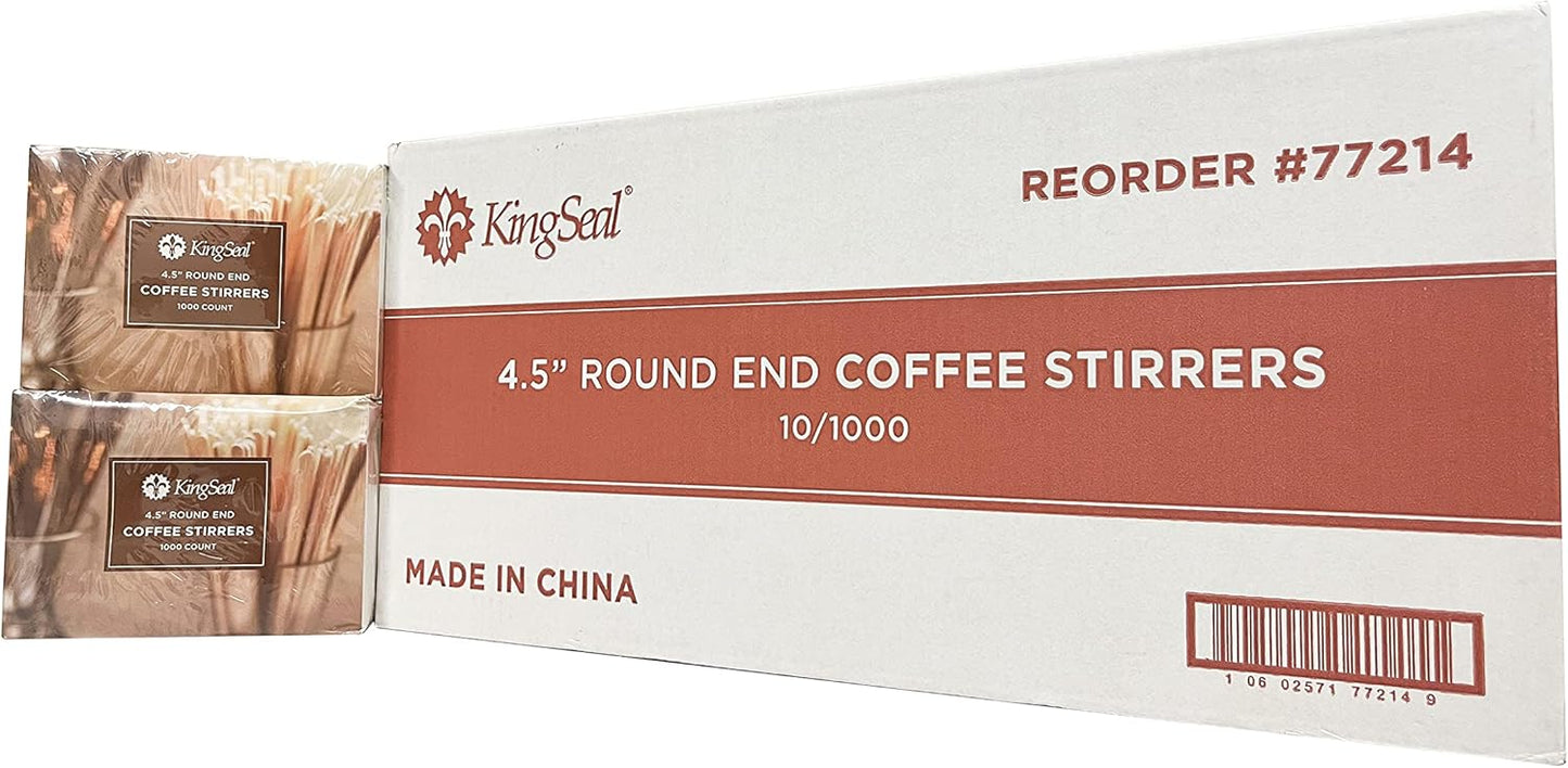 2000 Count | KingSeal Natural Birch Wood Coffee Beverage Stirrers, Stir Sticks, Waxing Sticks, Popsicle Sticks, 4.5 Inches, Round End - 2 Boxes x 1000 Stirrers