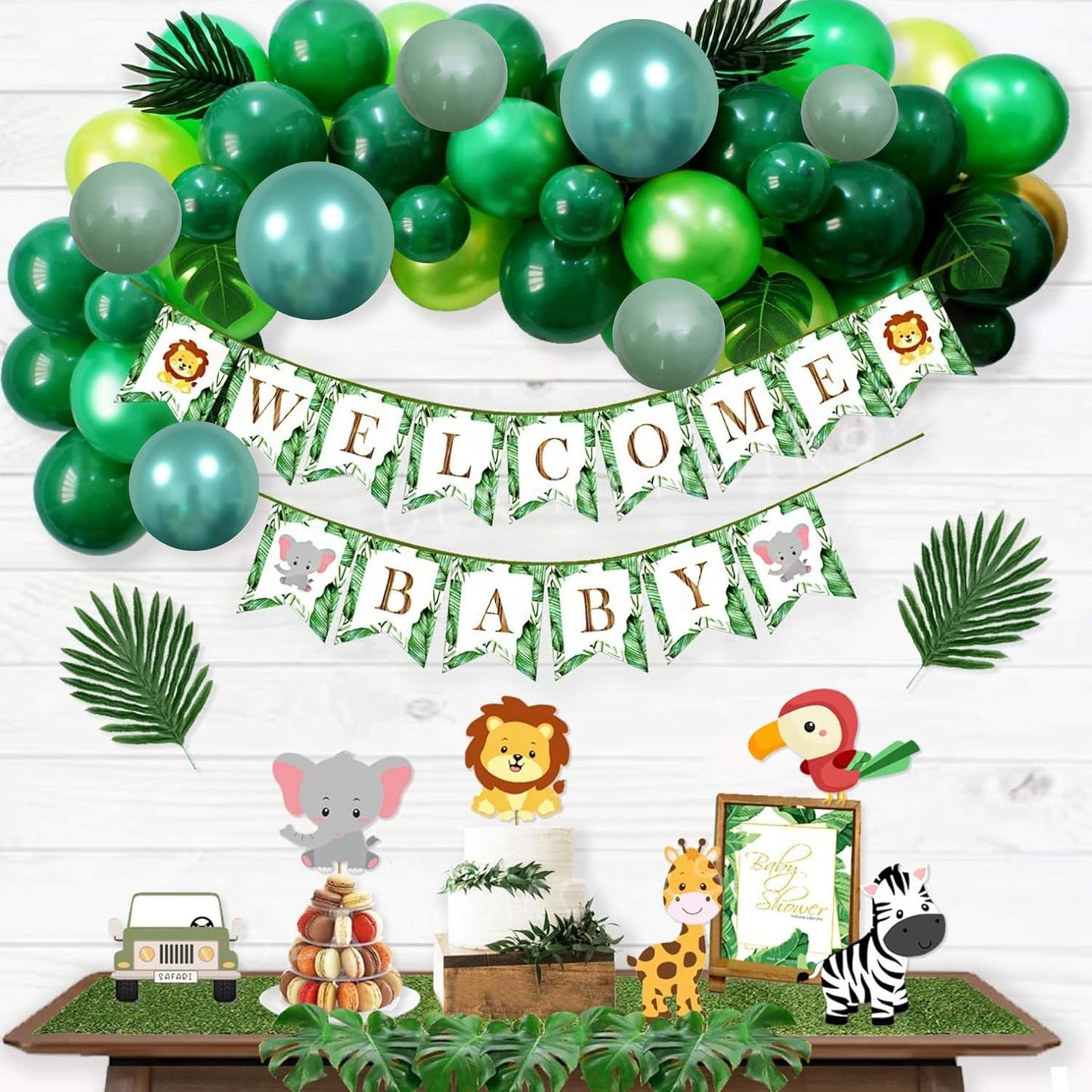 Togvu Green Balloons, 60 Packs 12 Inch Different Shades Dark Emerald Lime Metallic Chrome Olives Sage Latex Balloons for Birthday, Baby Shower, Jungle Safari Party Decoration QQ-5023