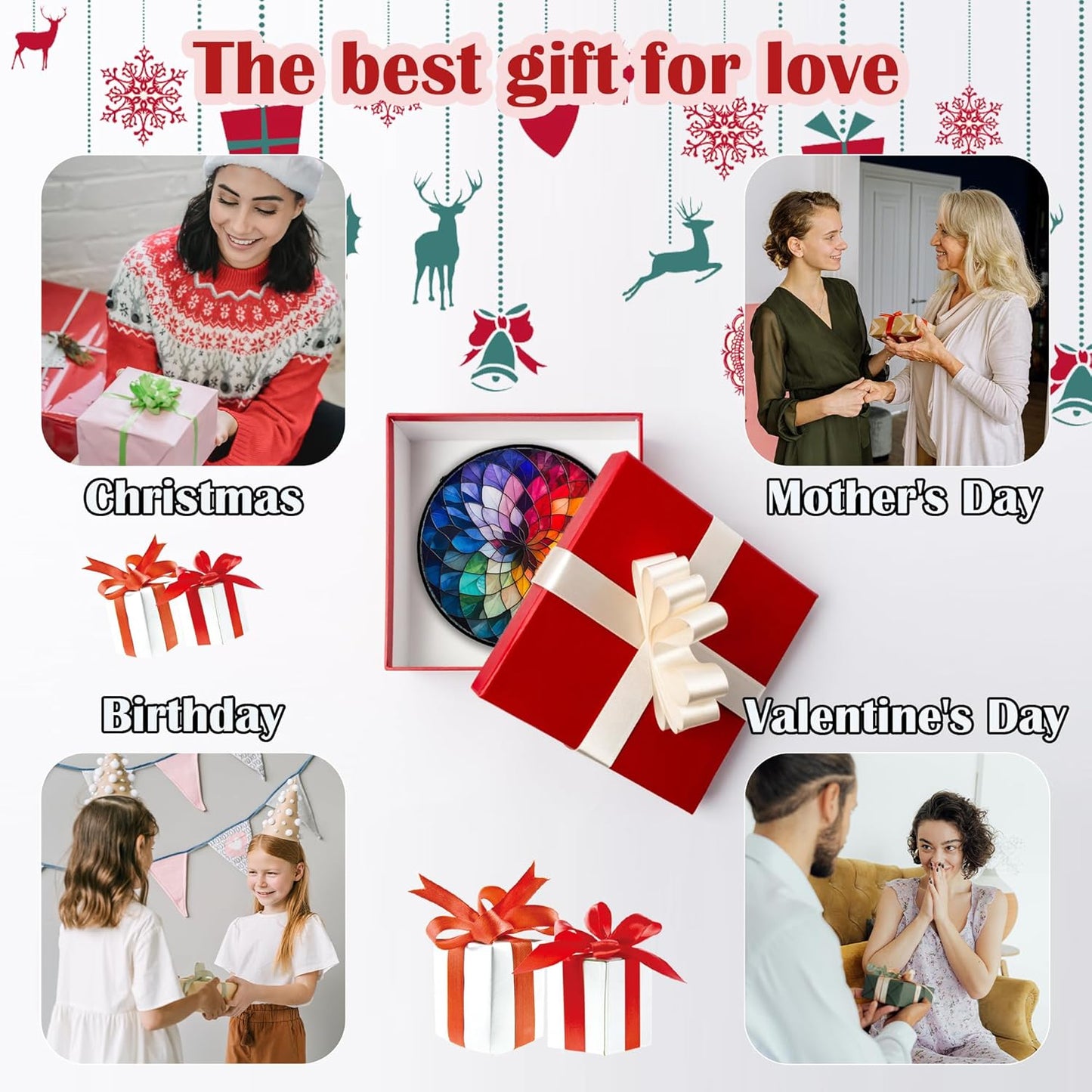 Stained Glass Window Hanging - Colorful Flowers Sun Catcher for Door Terrace Garden Home Decor, Abstract Gradient Suncatcher Birthday Gifts for Lovers Women Men Dad Mom Nana 11.8 in