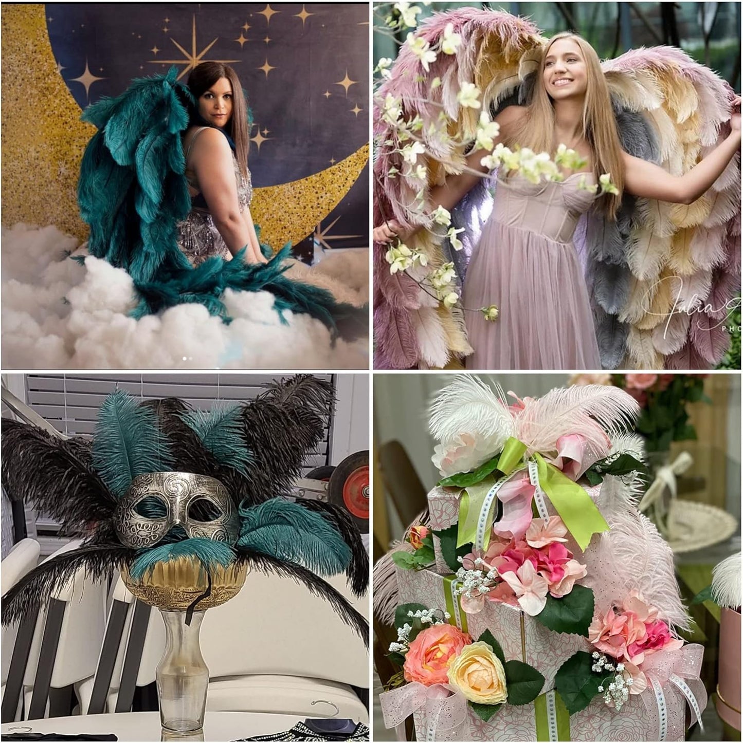 Ballinger Teal Ostrich Feathers Bulk - 24Pcs 10-12inch Feathers for Party Centerpieces, Flower Arrangement and Home Decor(Teal)