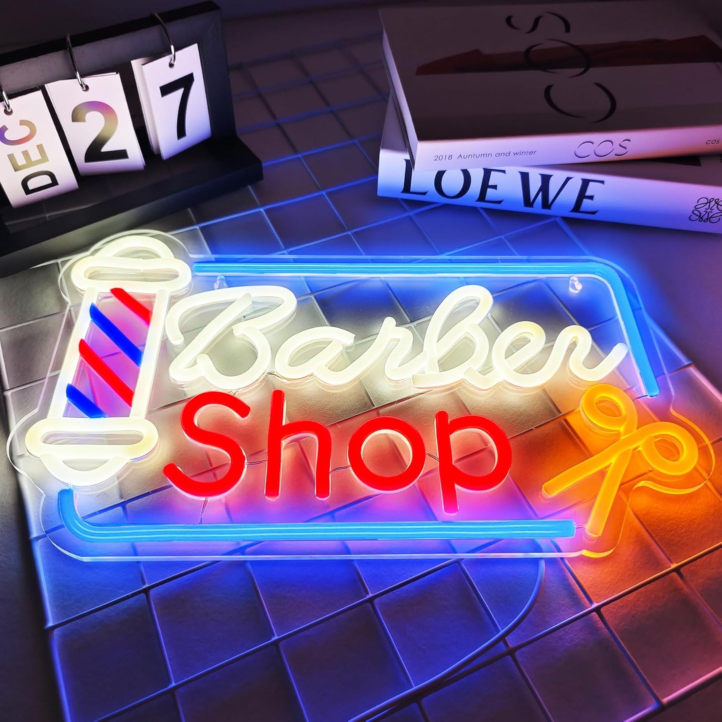 BarberShop Neon Sign Led Wall Window Decor Neon Light Up Barber Shop Station Pole Hair Salon Accessories USB Powered 16.5"x9.4"