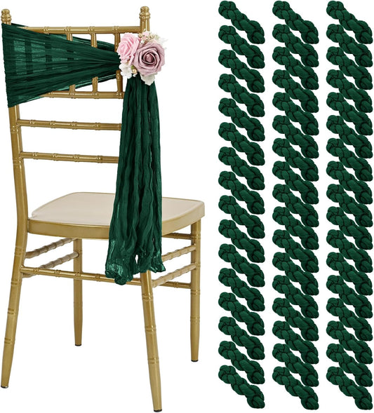 50 PCS Cheesecloth Chair Sashes, Bows Designed ChairSashes, 15.7x70 inch Chair Sashes for Aisle Decorations Universal Chairs Cover Decoration for Wedding Reception Party Banquet (Emerald Green)