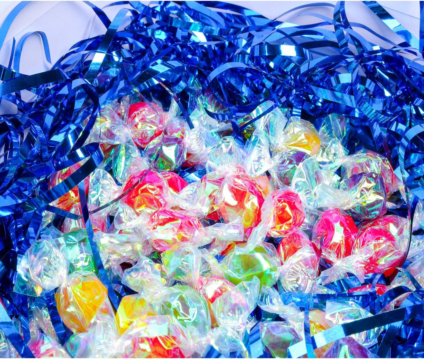 Zwish 150 Gram Sparkly Iridescent Film PP Hamper Shreds & Strands Shredded Crinkle Confetti for Gift Wrapping & Basket Filling & Gift Box filler Crinkle Cut Paper Shred Filler-Blue